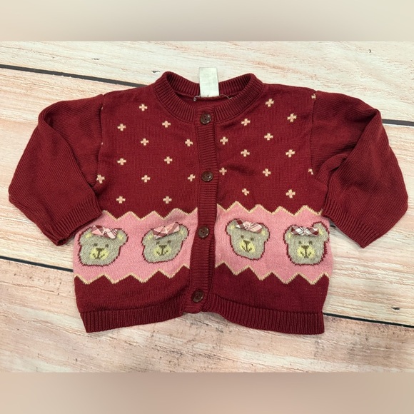 Baby girl vintage 90s sweater knit teddy bear Bow Buttons 18 Months - Picture 1 of 4